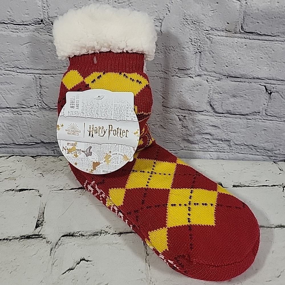 Harry Potter Gryffindor Sherpa Lined Non-Slip Slipper Socks - One Size Fits Most